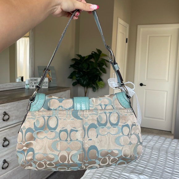 Y2K COACH Vintage Soho Signature Logo Blue Patent Leather Hobo Shoulder Purse - Picture 7 of 17